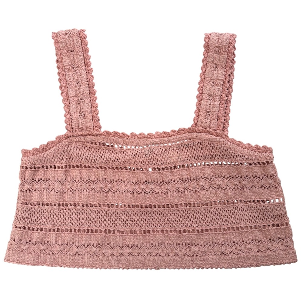Aerie Crochet Knit Crop Top Pink Boho Festival Sleeveless Tank XS Summer Beach